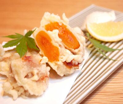 西条市産あんぽ柿の天ぷら ～クリームチーズ添え～