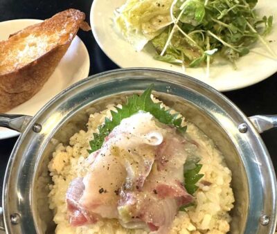 真鯛のカルパッチョのせ鯛めし風リゾット